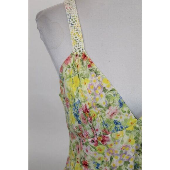 LOVESHACKFANCY Sz 8 Sabina Yellow Floral Sleeveless Midi Tank Dress - Picture 6 of 11